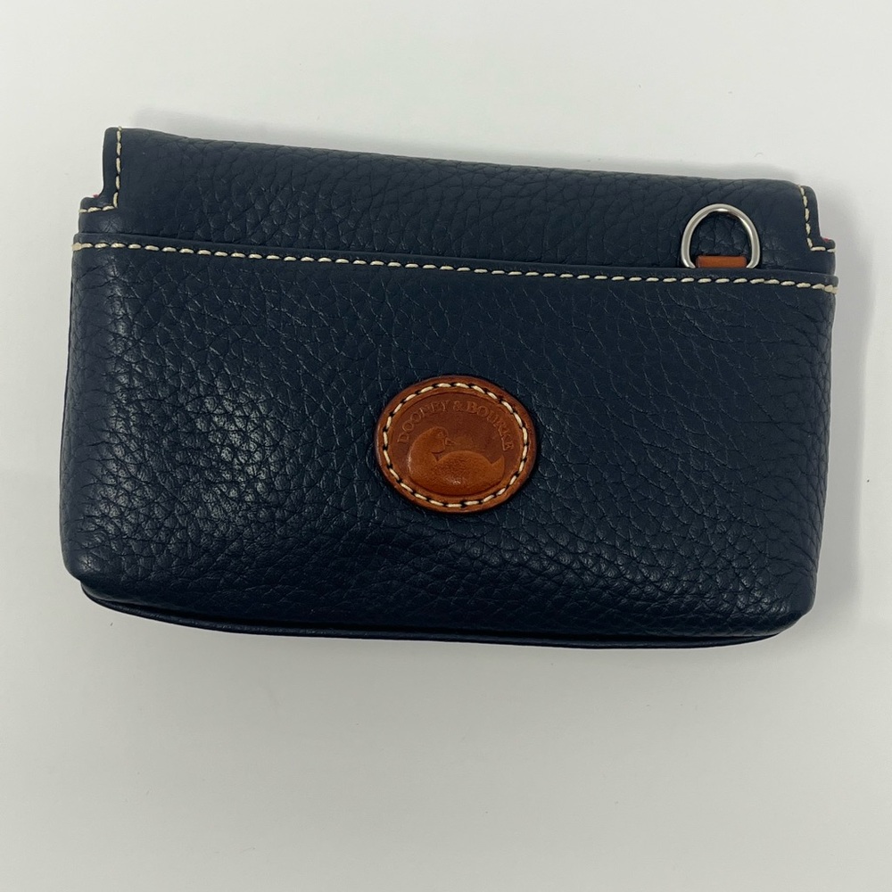 Navy Leather Clutch with Brown Accent - Picture 2 of 7